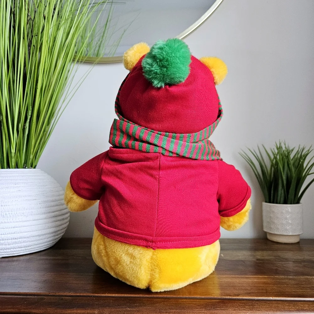 Vintage Disney Winnie the Pooh Plush 14” Mattel Arcotoys Holiday Scarf Red Shirt